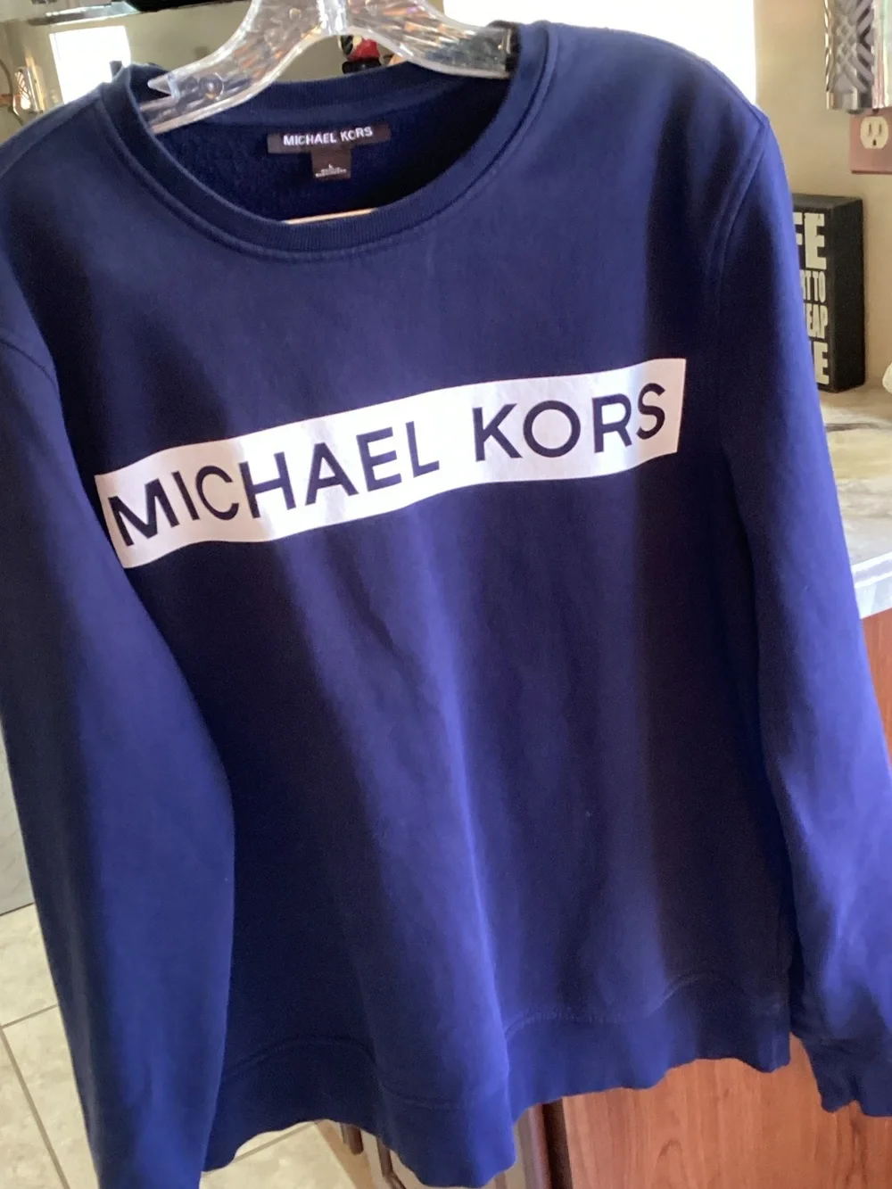 Michael Kors Women’s Navy Blue Logo Heavyweight Crewneck Sweatshirt